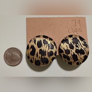 Gold & Black Leopard Print Clip-On Earrings for Women